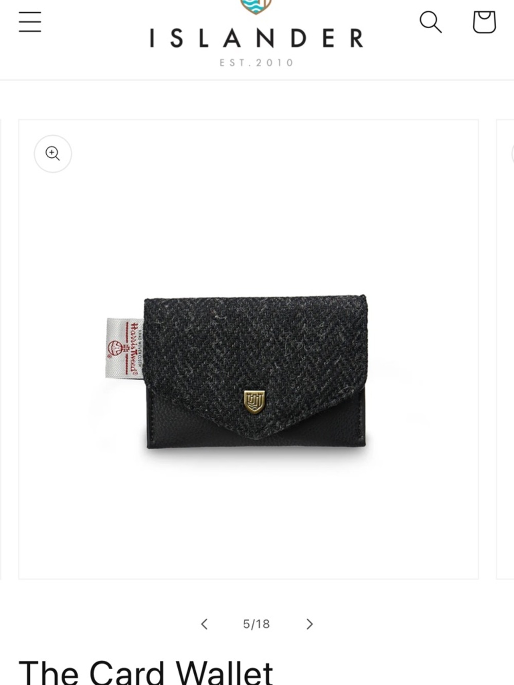 Islander Harris Tweed Black Wool & Leather Card Wallet